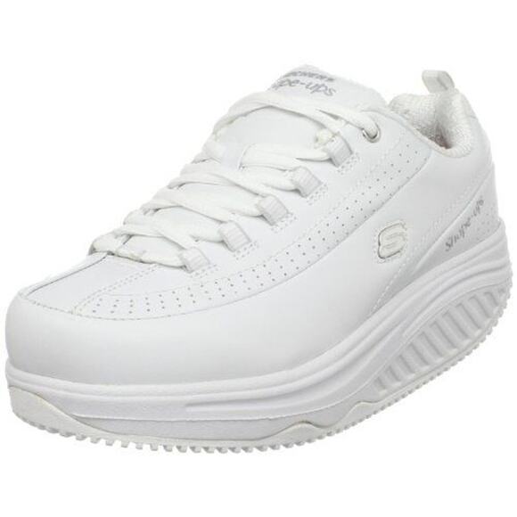 Skechers Shape Ups Sneakers Walking Toning Lace Up Leather White 9.5 - Picture 1 of 7